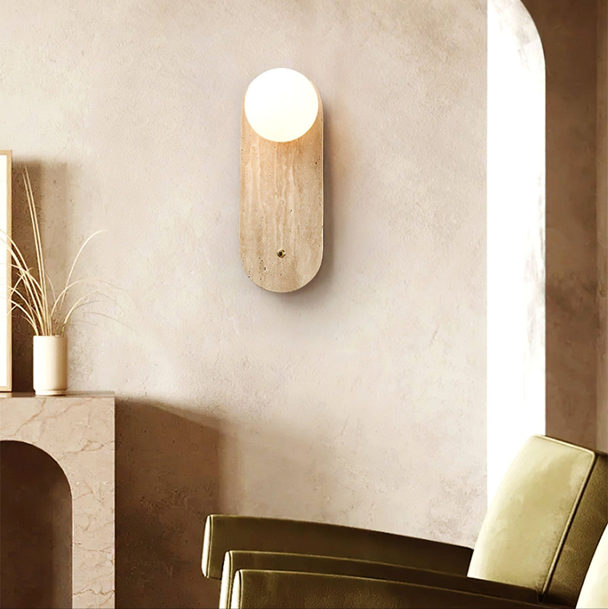 Aurevon minimalistisch wandlamp van geel travertin