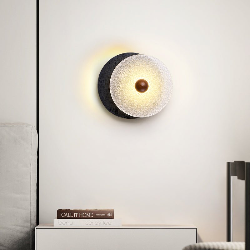Valalaine Getextureerd Zwart Travertin Glas schijf Wandlamp