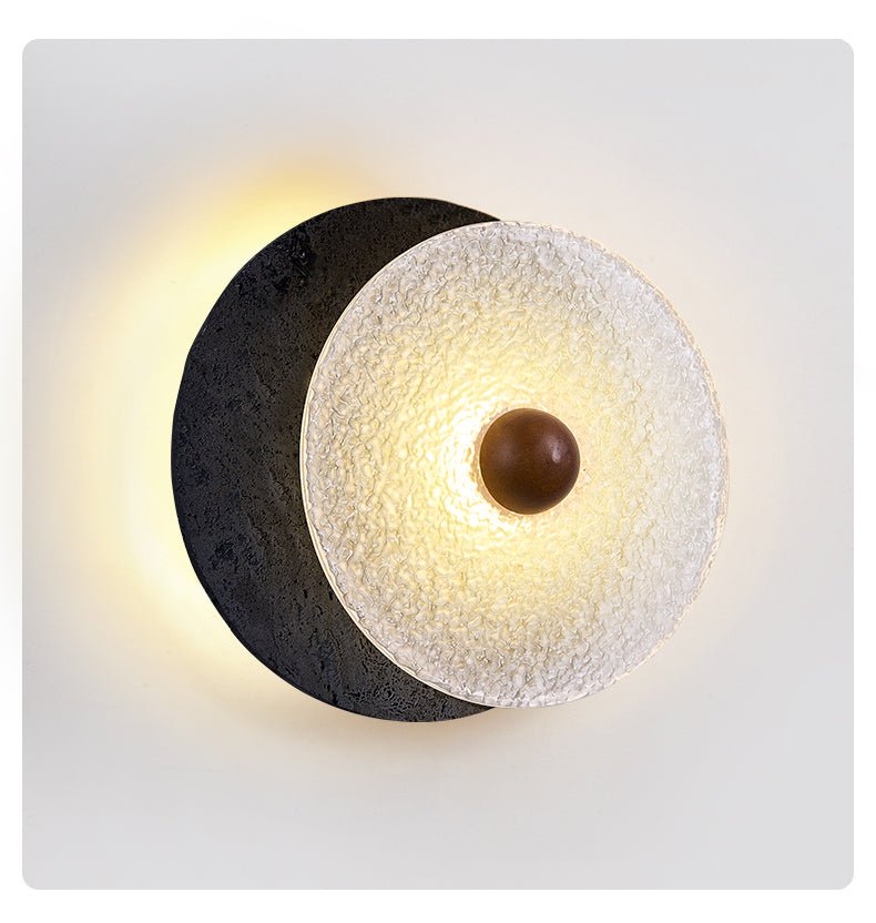 Valalaine Getextureerd Zwart Travertin Glas schijf Wandlamp