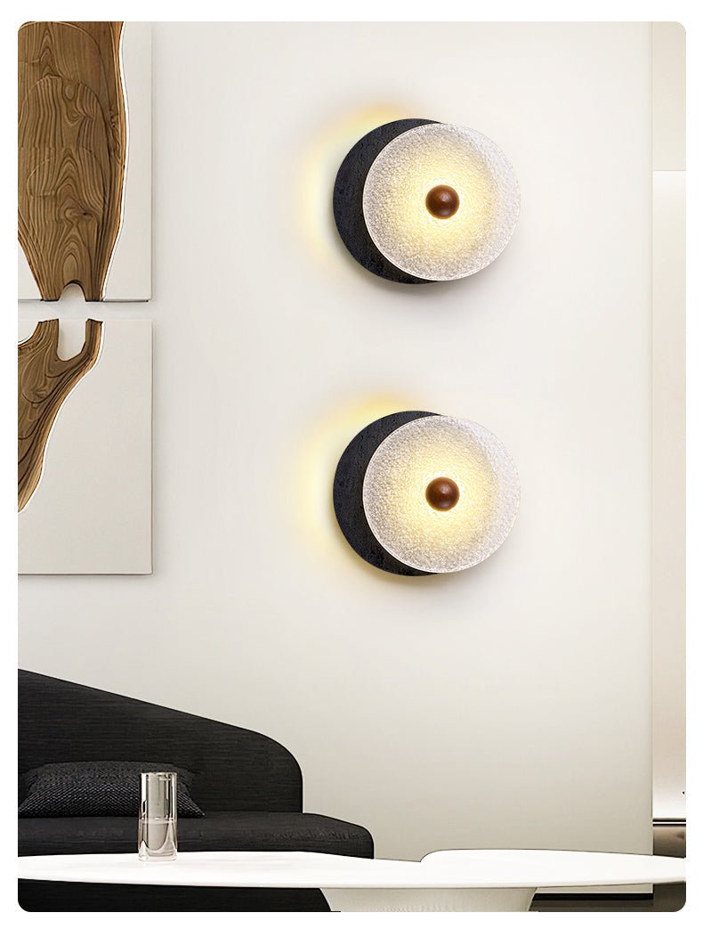 Valalaine Getextureerd Zwart Travertin Glas schijf Wandlamp