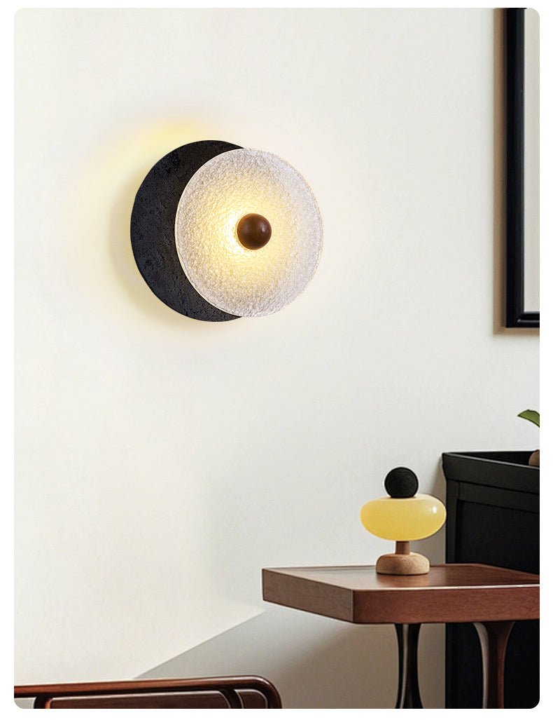 Valalaine Getextureerd Zwart Travertin Glas schijf Wandlamp