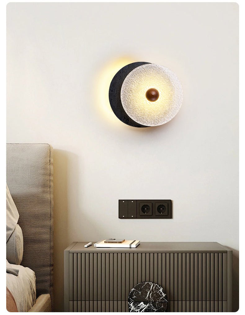 Valalaine Getextureerd Zwart Travertin Glas schijf Wandlamp