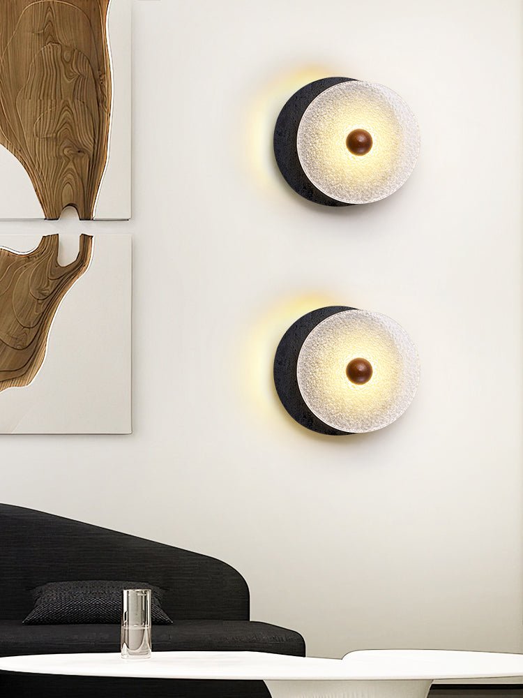 Valalaine Getextureerd Zwart Travertin Glas schijf Wandlamp