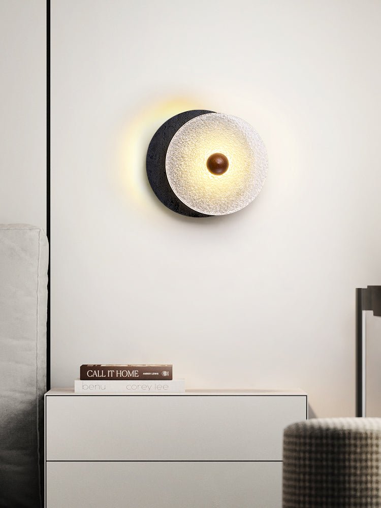 Valalaine Getextureerd Zwart Travertin Glas schijf Wandlamp