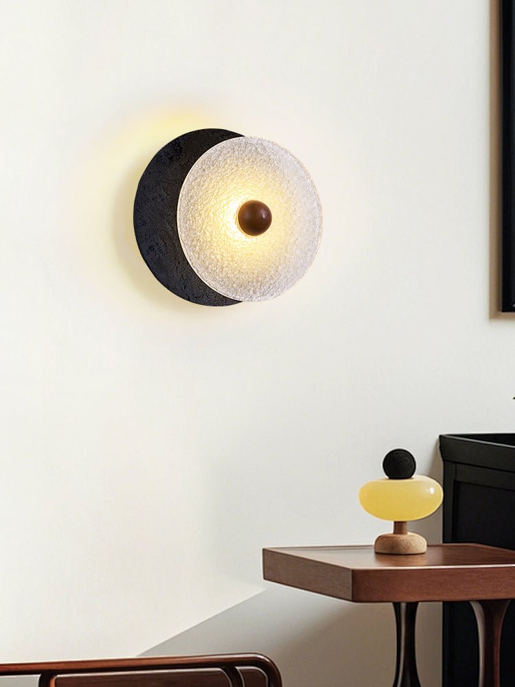 Valalaine Getextureerd Zwart Travertin Glas schijf Wandlamp