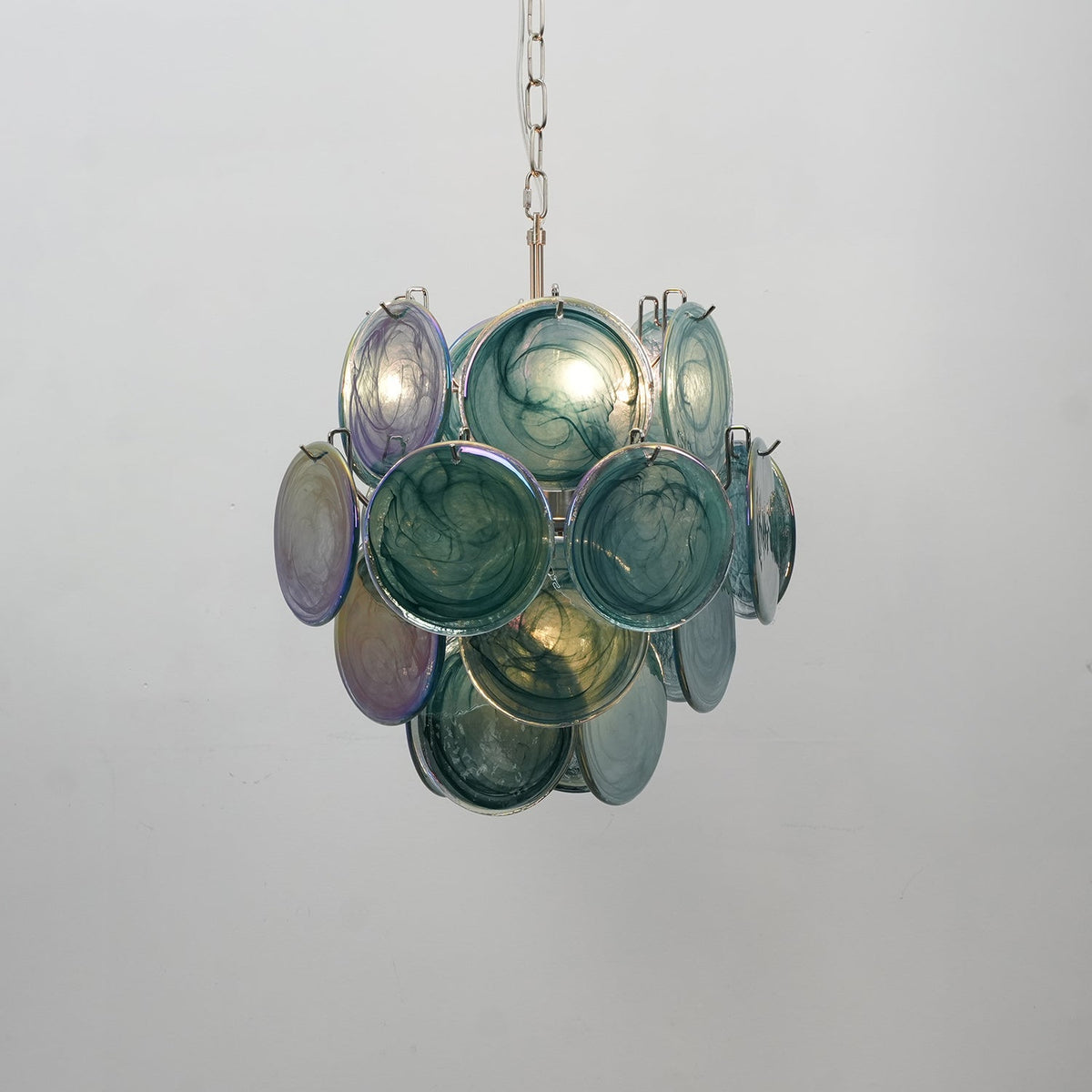 Teriinelle kroonluchter met meelagen Murano-disc kunstwerk in meerdere kleuren