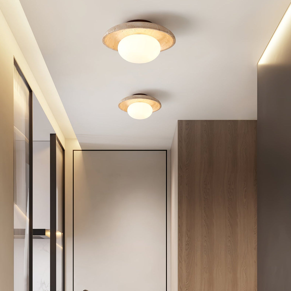 Tavaiella minimalistische plafondlamp in travertin