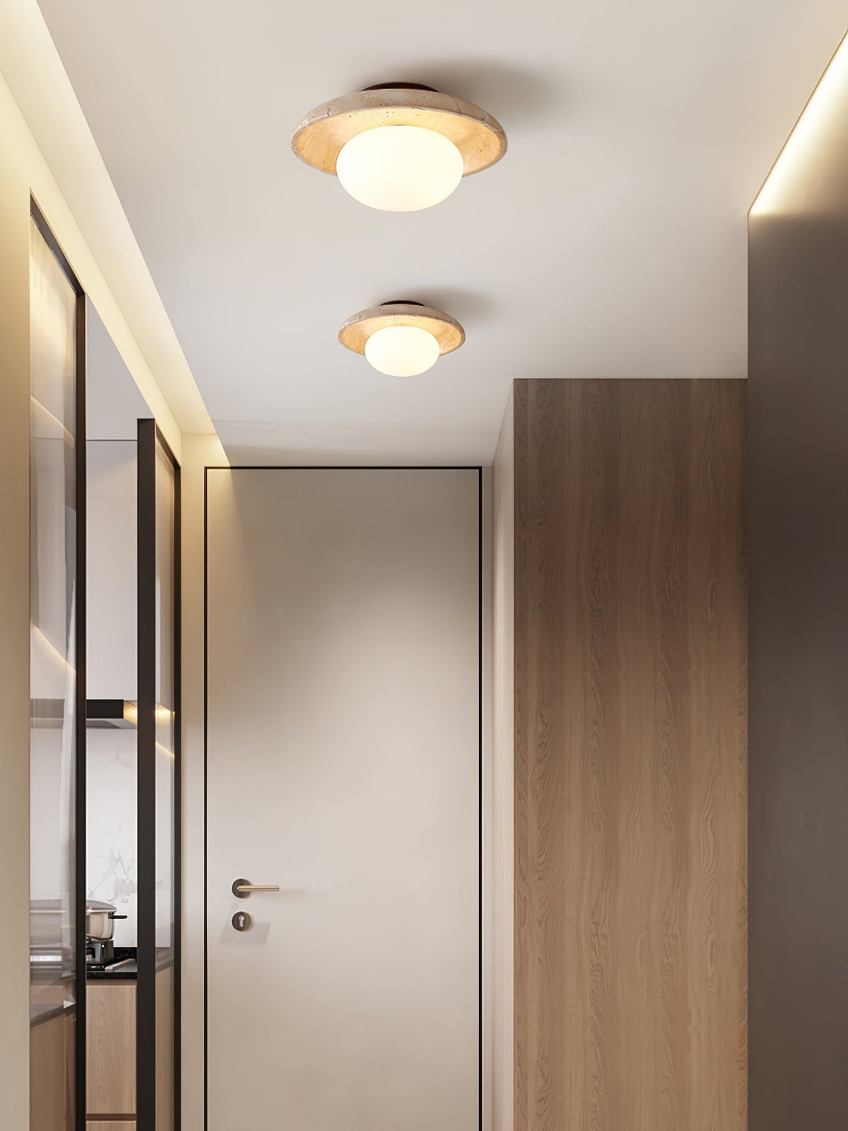 Tavaiella minimalistische plafondlamp in travertin