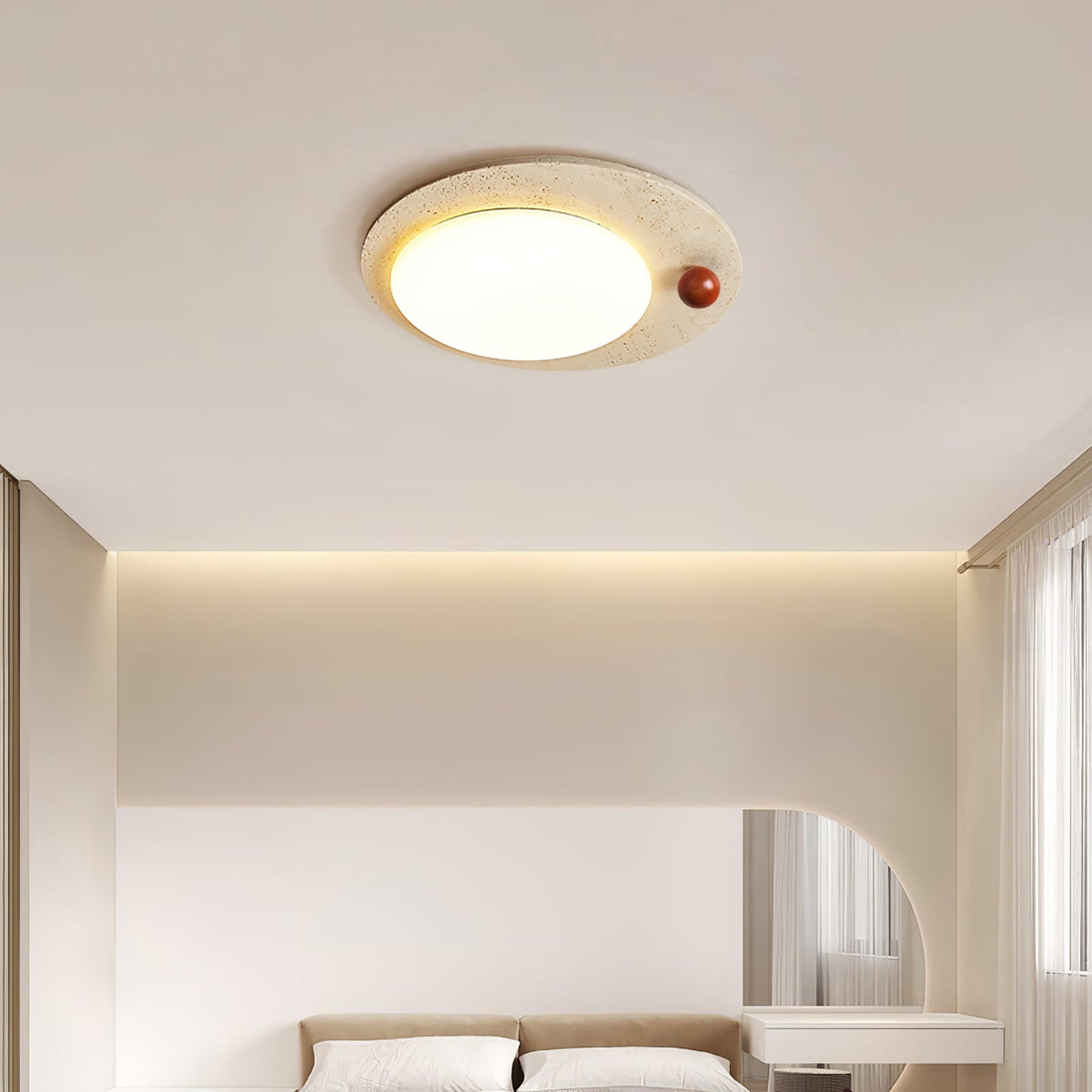 Aeolian cirkelvormige plafondlamp in geel travertin