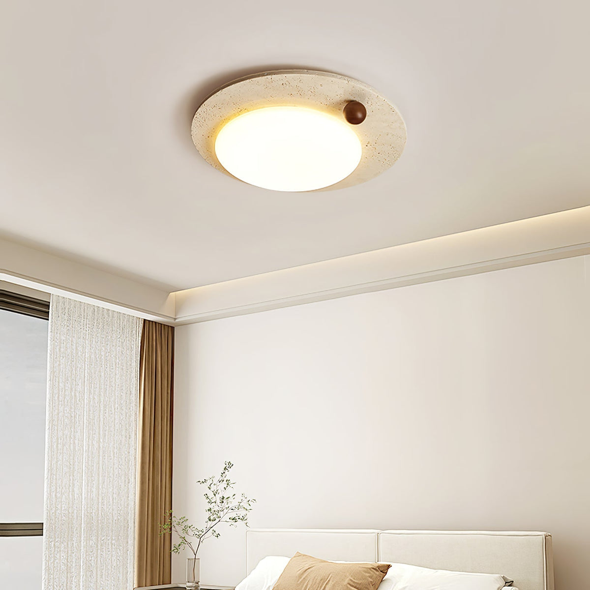 Aeolian cirkelvormige plafondlamp in geel travertin