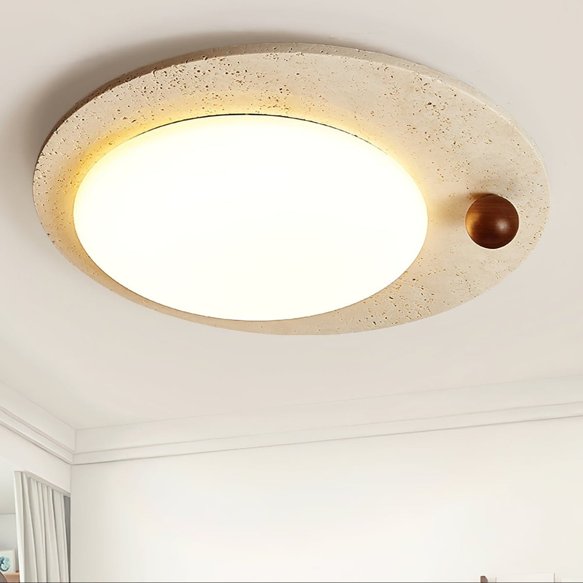 Aeolian cirkelvormige plafondlamp in geel travertin