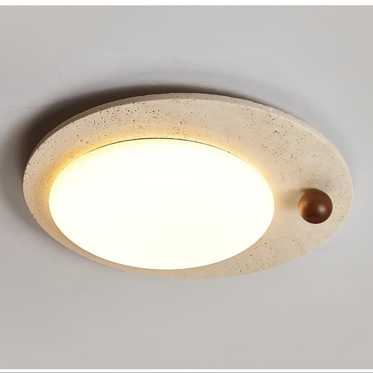 Aeolian cirkelvormige plafondlamp in geel travertin