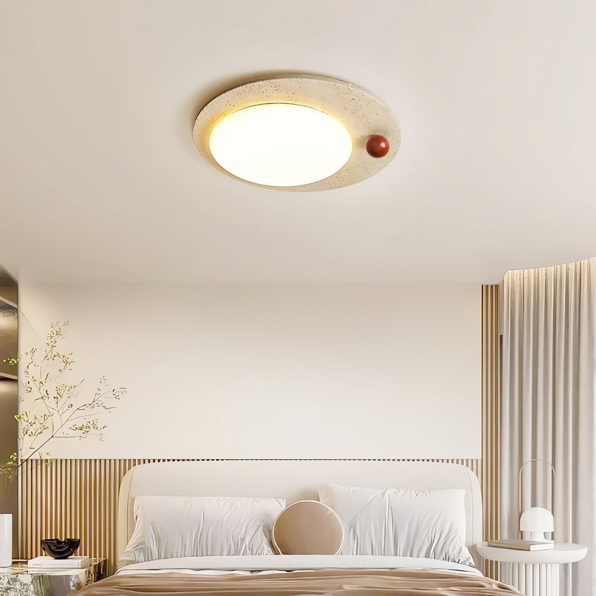 Aeolian cirkelvormige plafondlamp in geel travertin