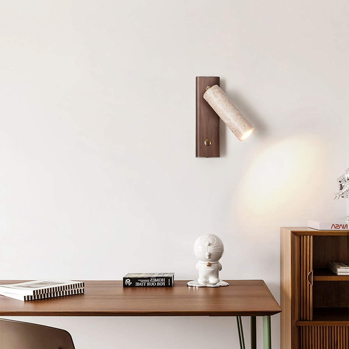 Valeaya cilindrische wandlamp van geel travertin