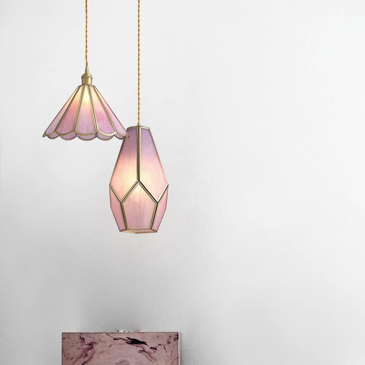Lione roze ingekleurd glas hanglamp