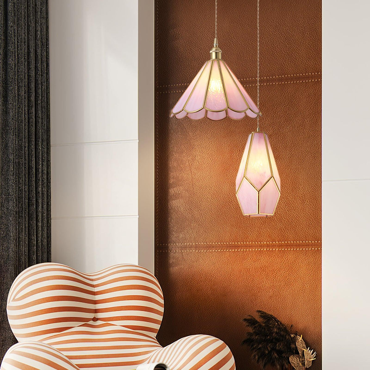 Lione roze ingekleurd glas hanglamp