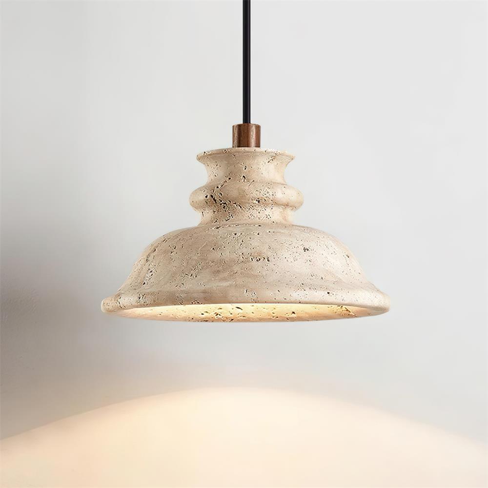 Sererena hanglamp met gebeeldhouwde travertinkap