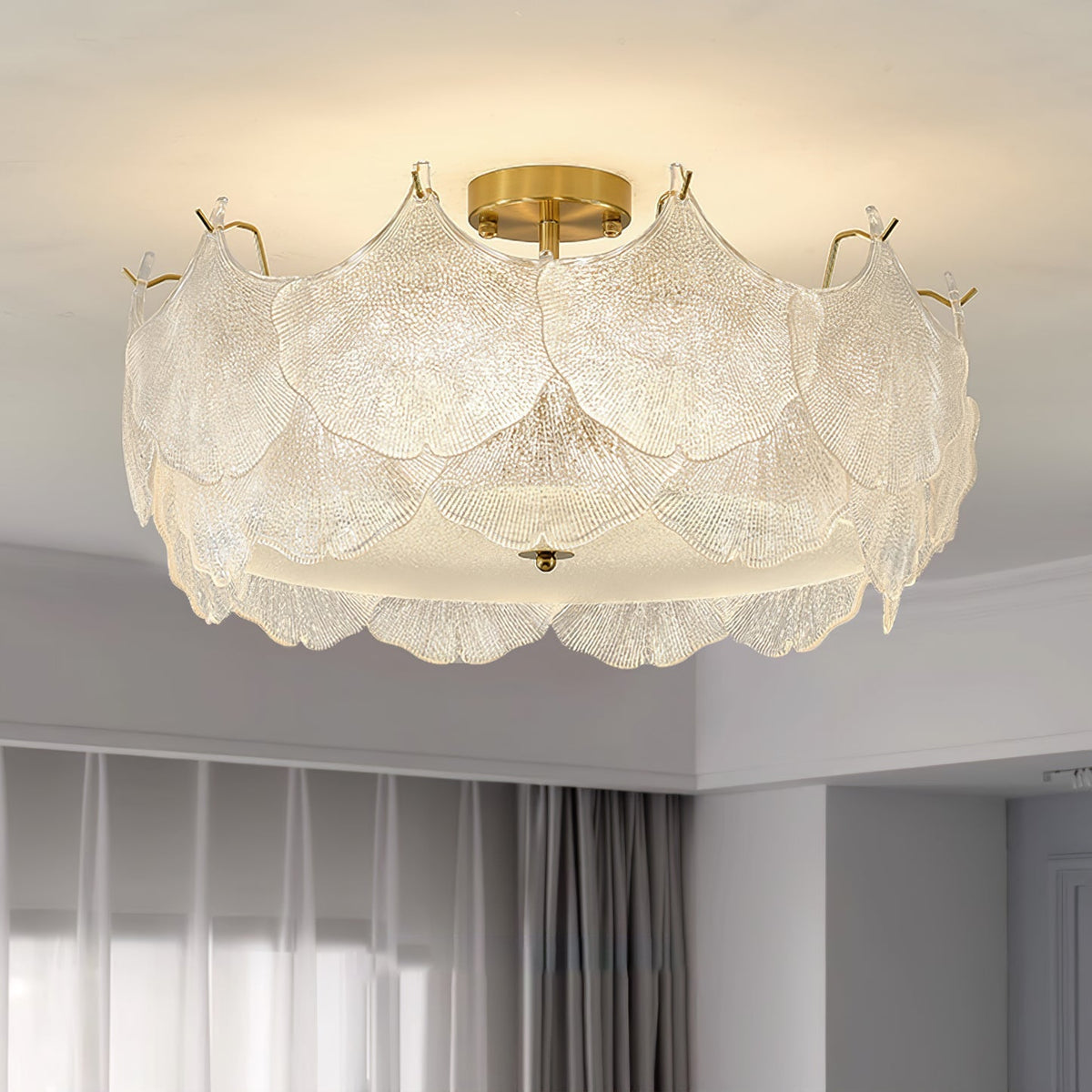 Quineth plafondlamp met cluster van maple-bladeren in glas