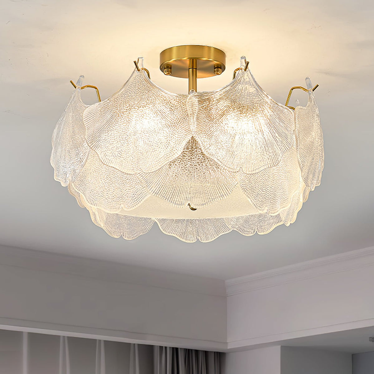 Quineth plafondlamp met cluster van maple-bladeren in glas