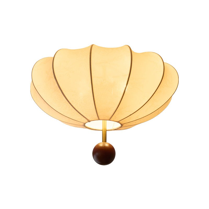 Rinelora plafondlamp van walnoothout en beige stof