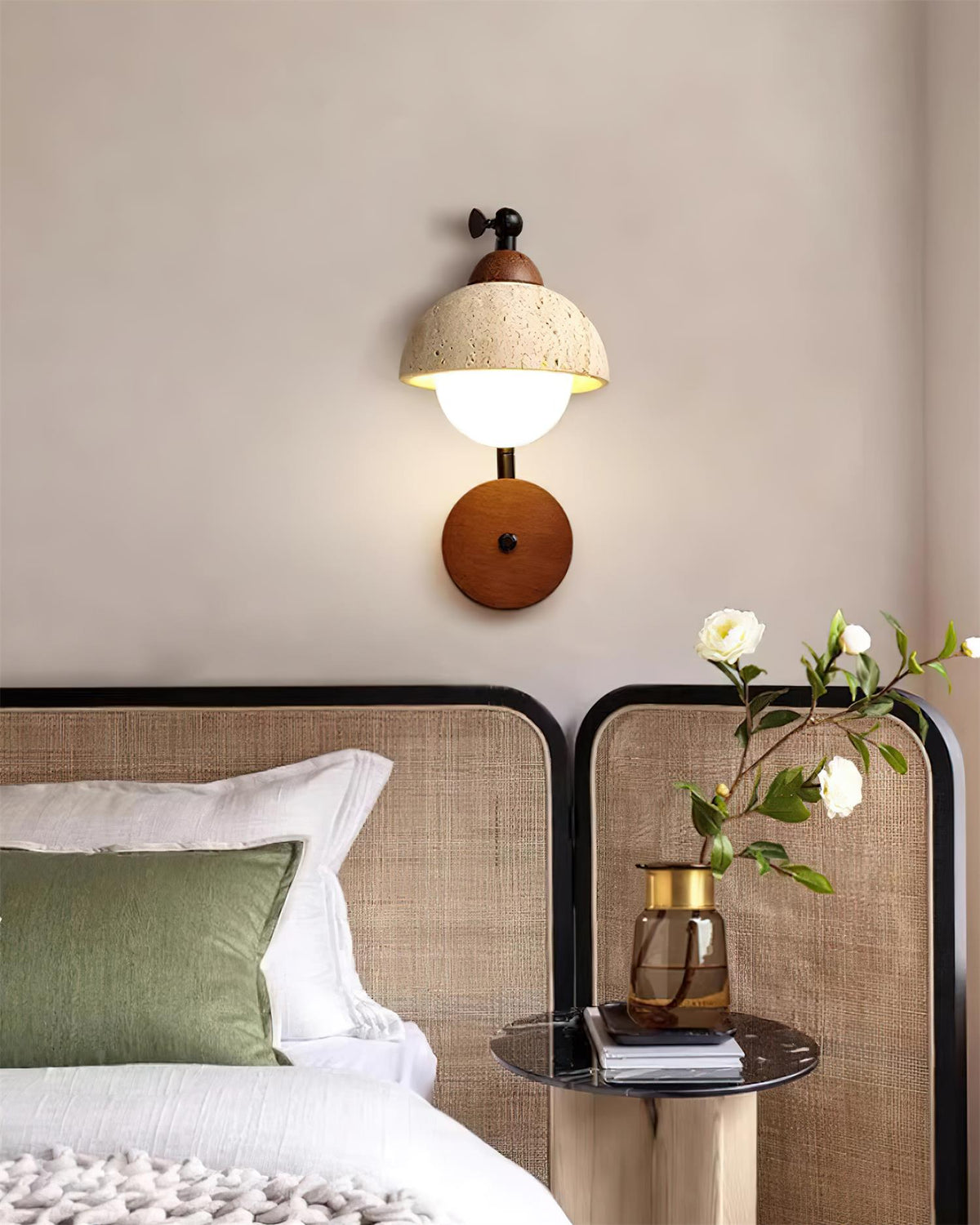Tavalielle wandlamp travertin Wit Opalescent Bol