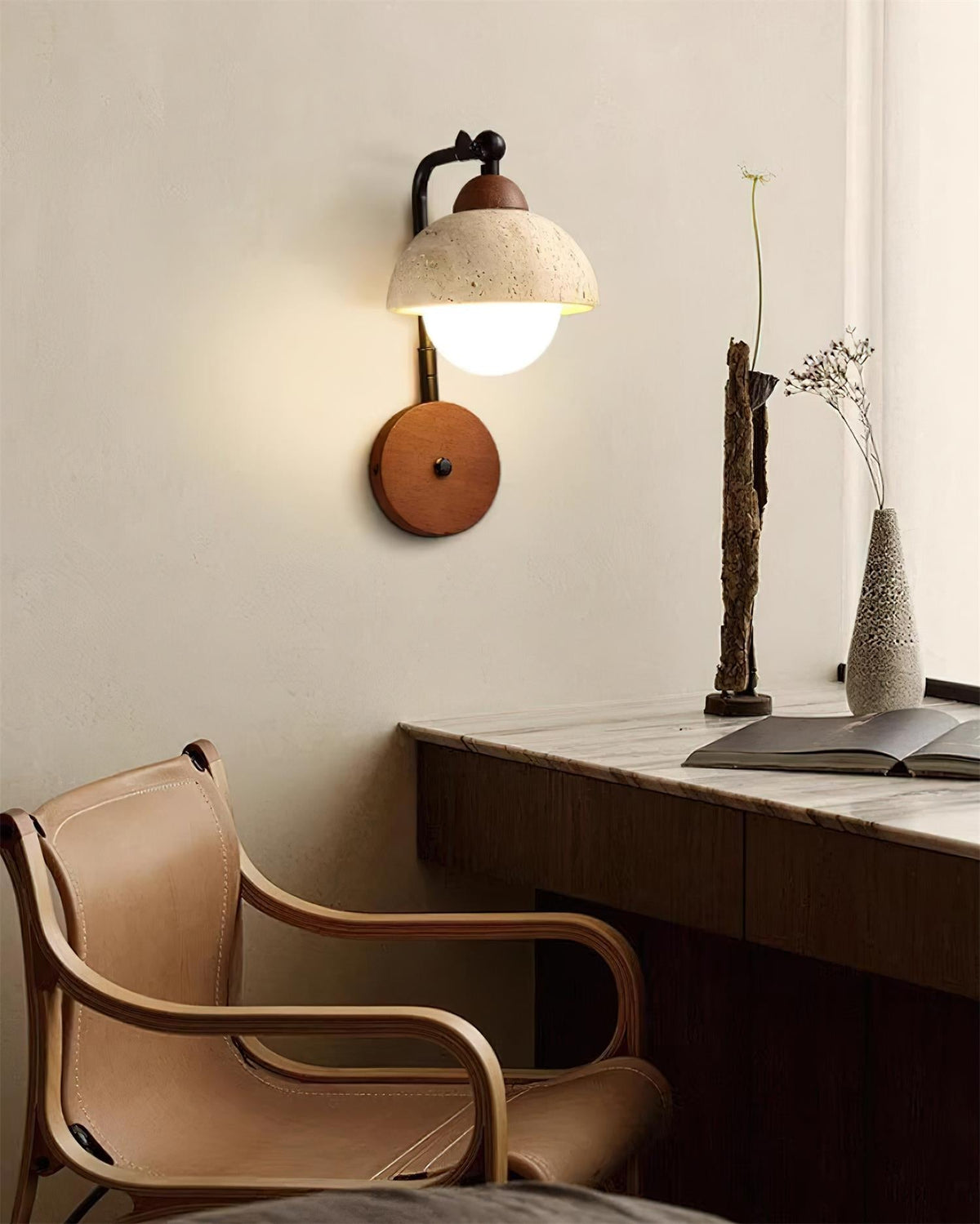 Tavalielle wandlamp travertin Wit Opalescent Bol