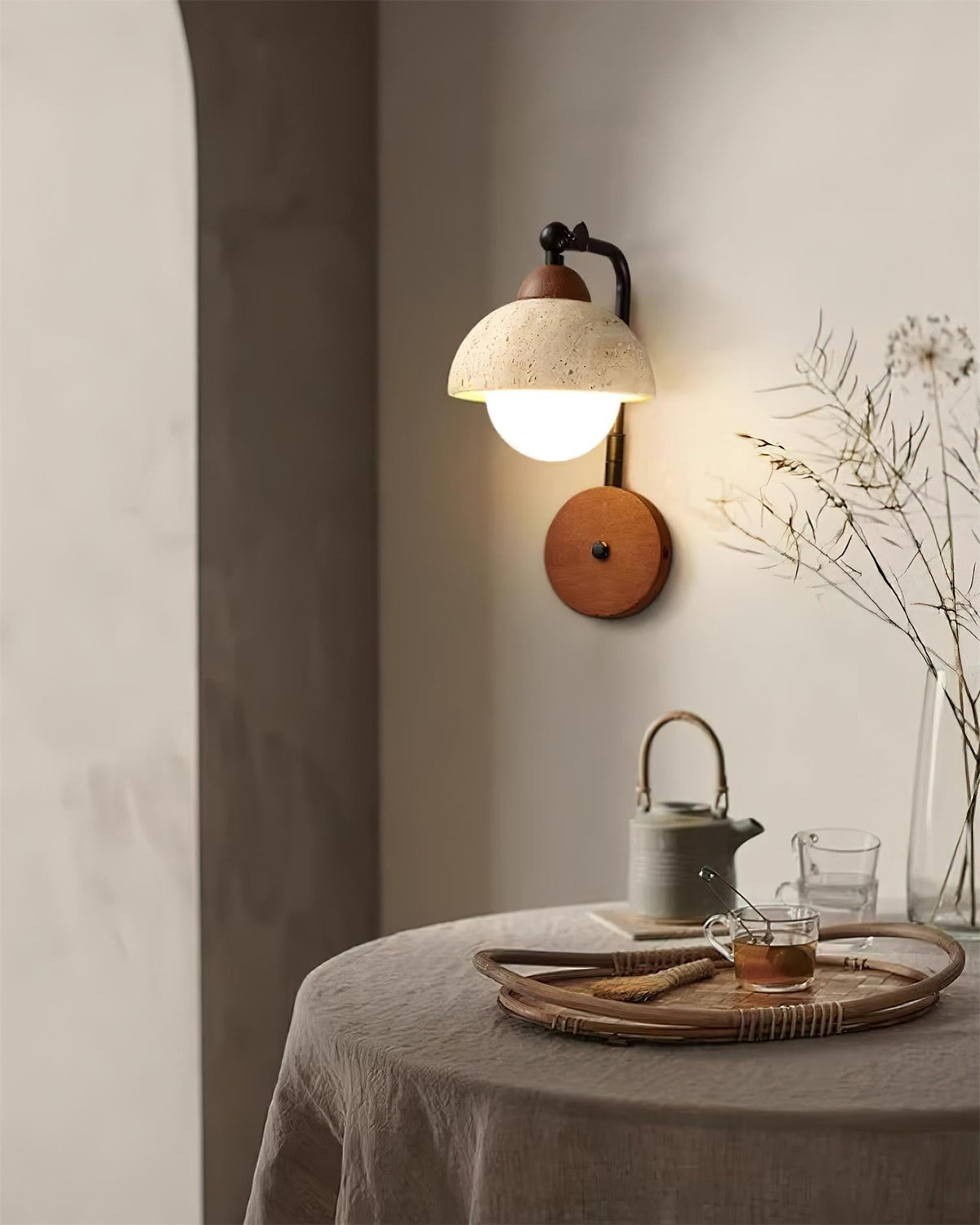 Tavalielle wandlamp travertin Wit Opalescent Bol