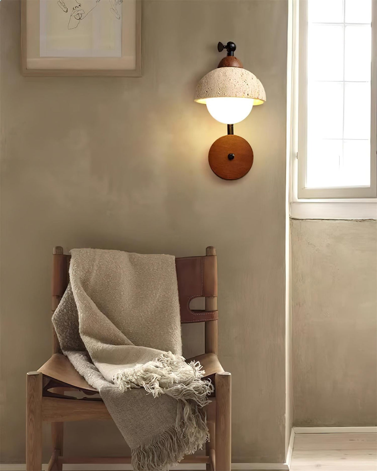Tavalielle wandlamp travertin Wit Opalescent Bol