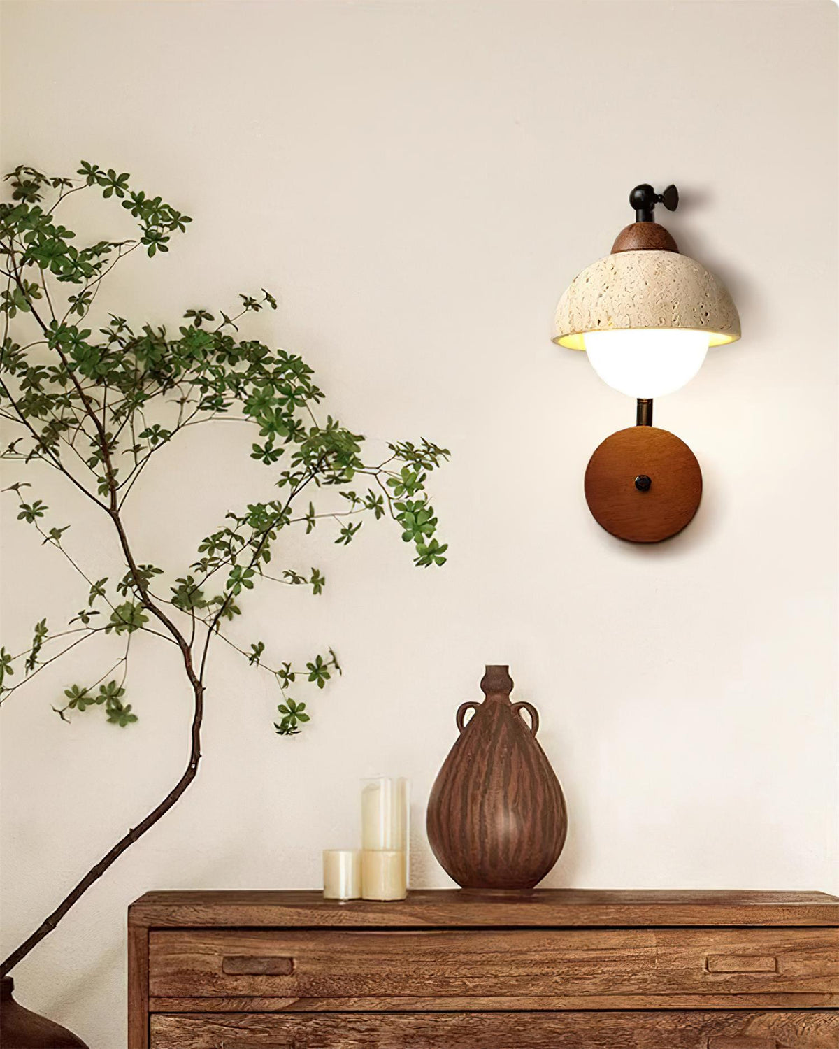 Tavalielle wandlamp travertin Wit Opalescent Bol
