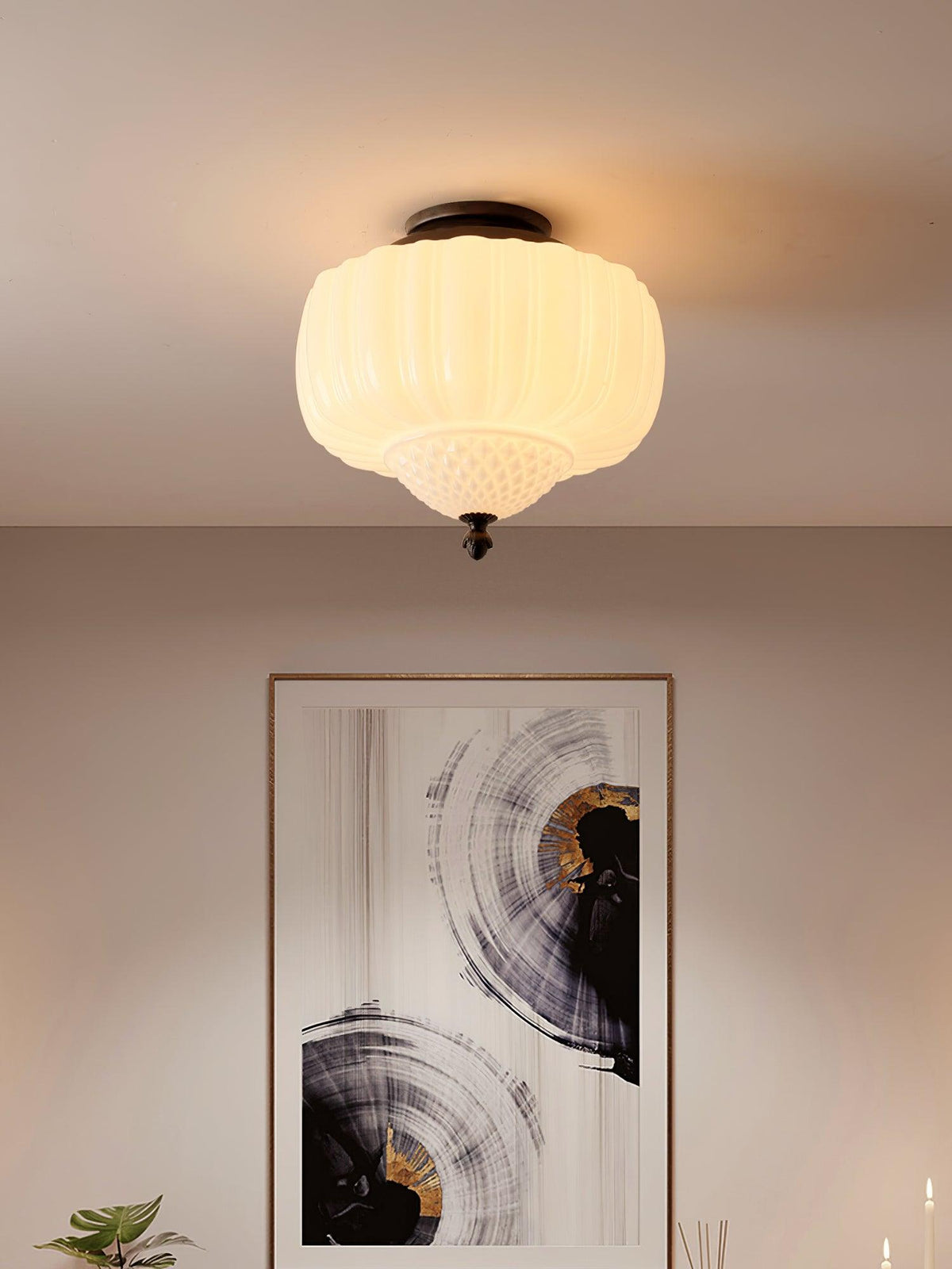 Aveny plafondlamp van glas opalglas gevlinderd koepelvorm vintage
