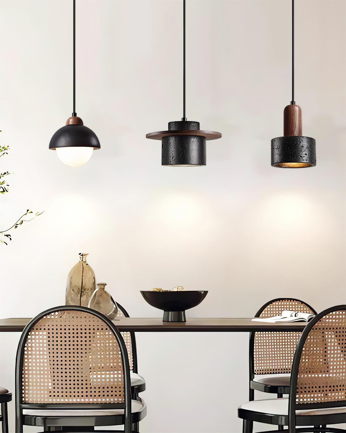 Valoelia zwarte travertin hanglamp set