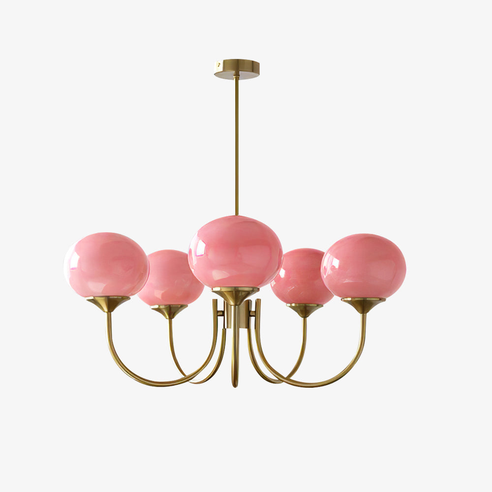 Velenian Kroonluchter met Roze Glazen Bolletjes Goud
