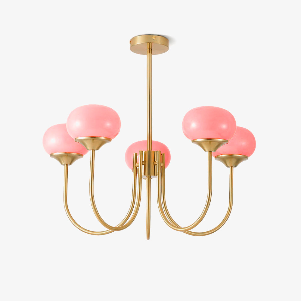 Velenian Kroonluchter met Roze Glazen Bolletjes Goud