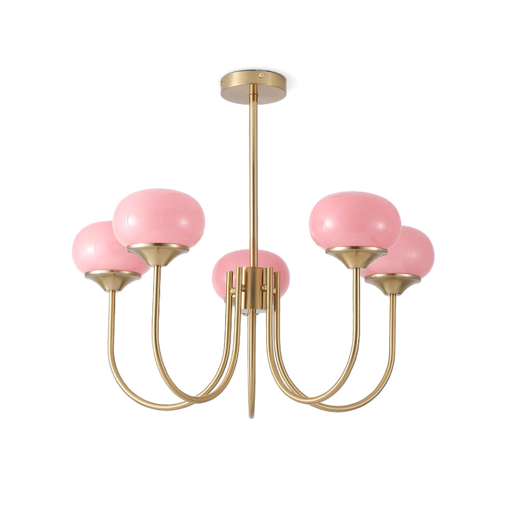 Velenian Kroonluchter met Roze Glazen Bolletjes Goud