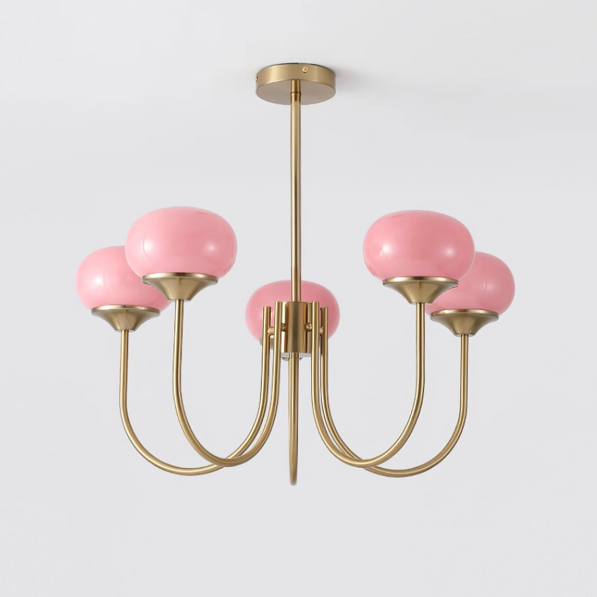 Velenian Kroonluchter met Roze Glazen Bolletjes Goud