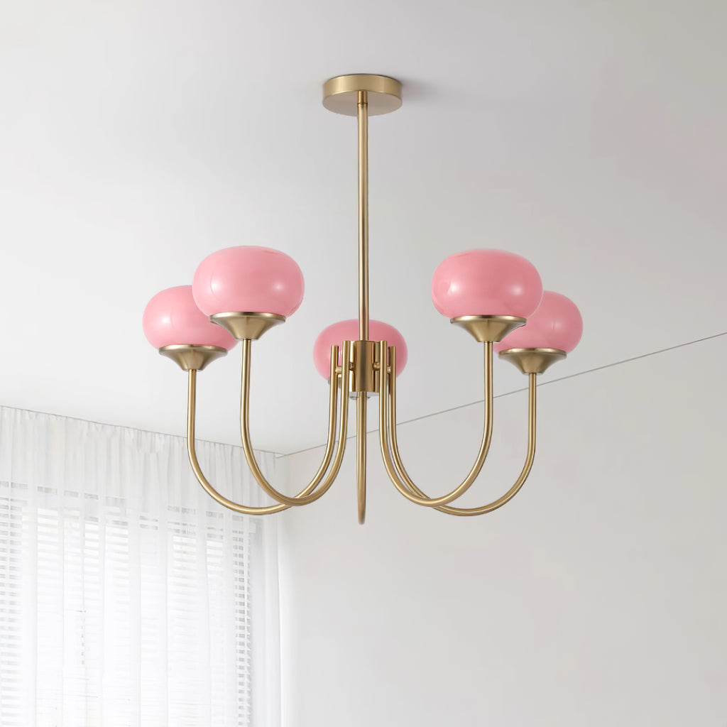 Velenian Kroonluchter met Roze Glazen Bolletjes Goud