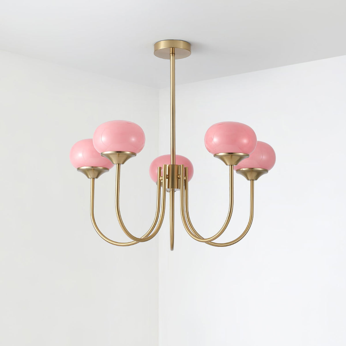 Velenian Kroonluchter met Roze Glazen Bolletjes Goud