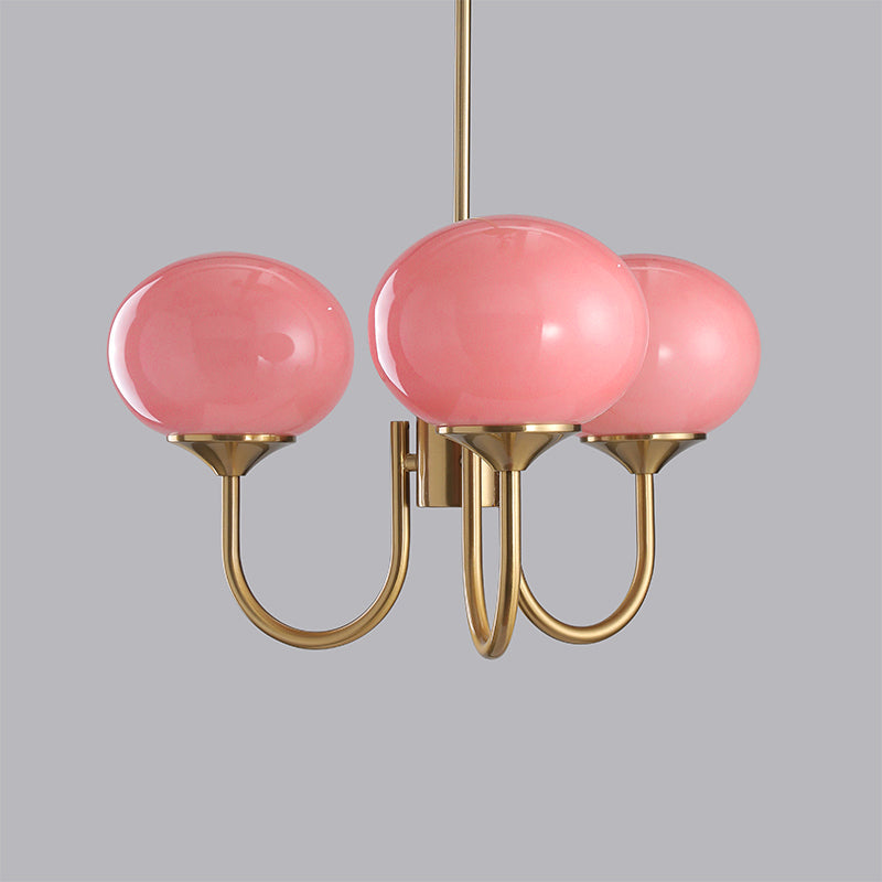 Velenian Kroonluchter met Roze Glazen Bolletjes Goud