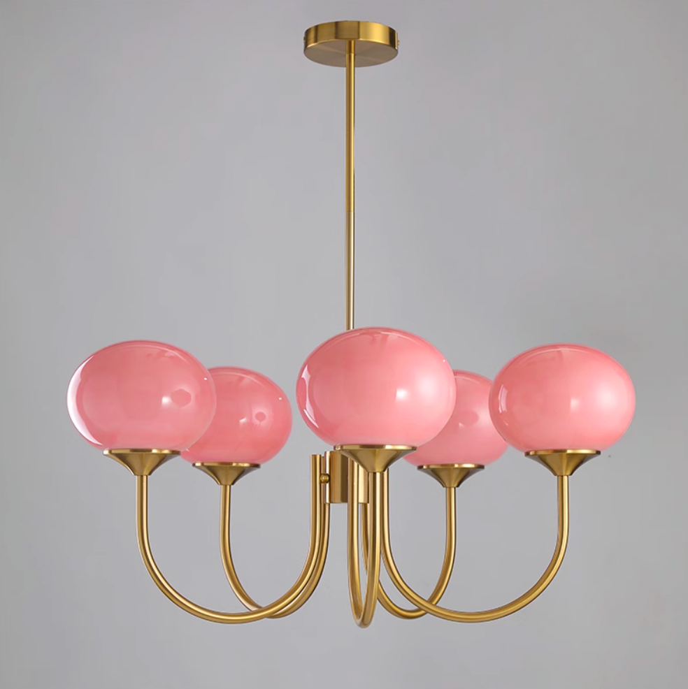 Velenian Kroonluchter met Roze Glazen Bolletjes Goud