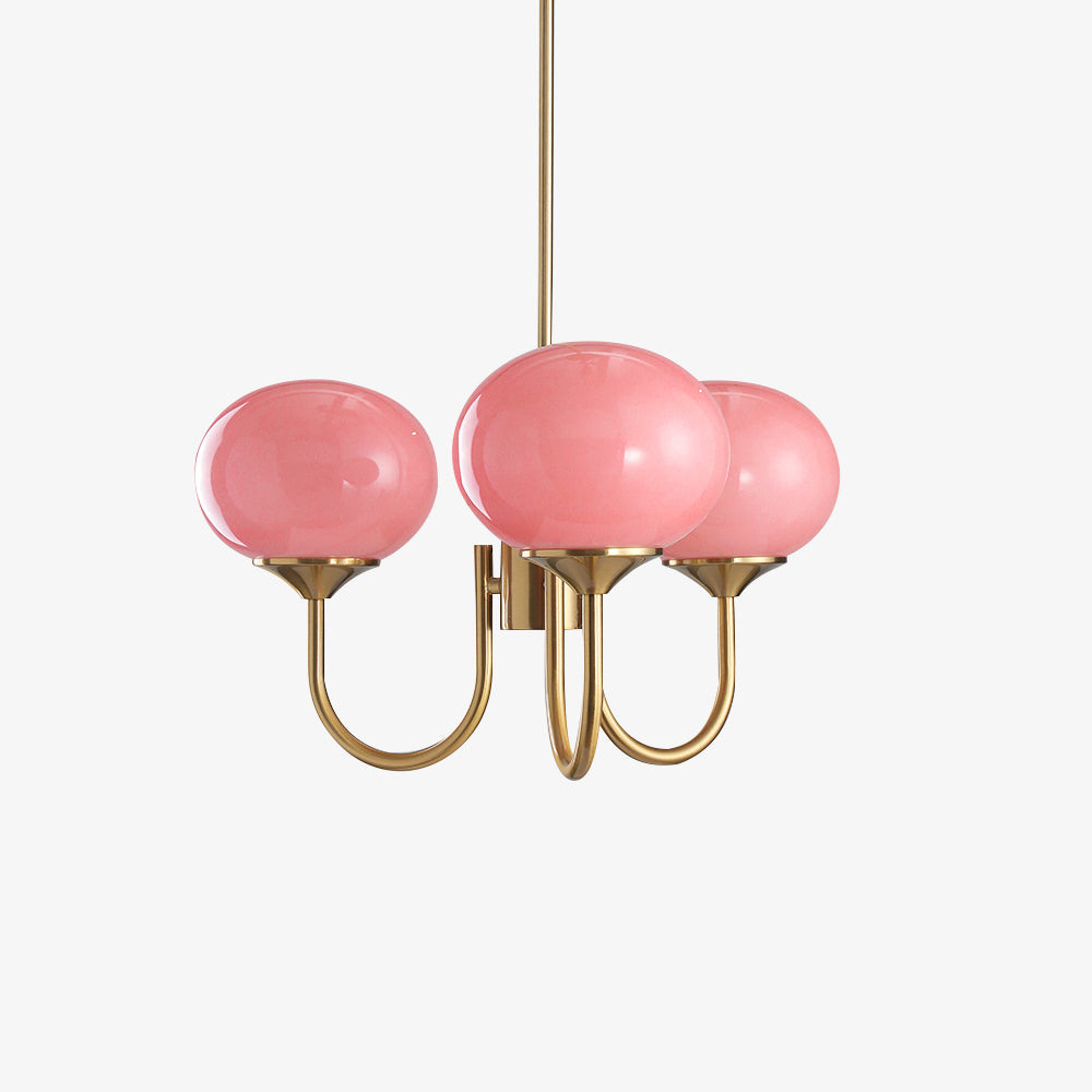 Velenian Kroonluchter met Roze Glazen Bolletjes Goud