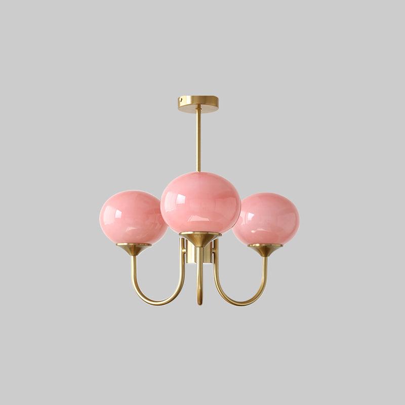 Velenian Kroonluchter met Roze Glazen Bolletjes Goud