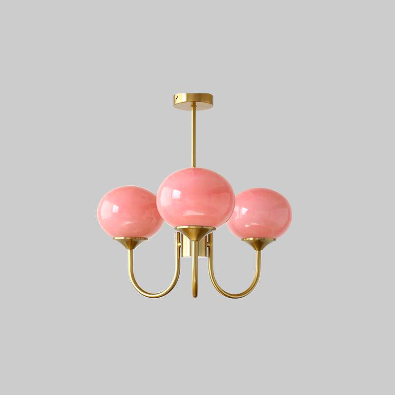 Velenian Kroonluchter met Roze Glazen Bolletjes Goud
