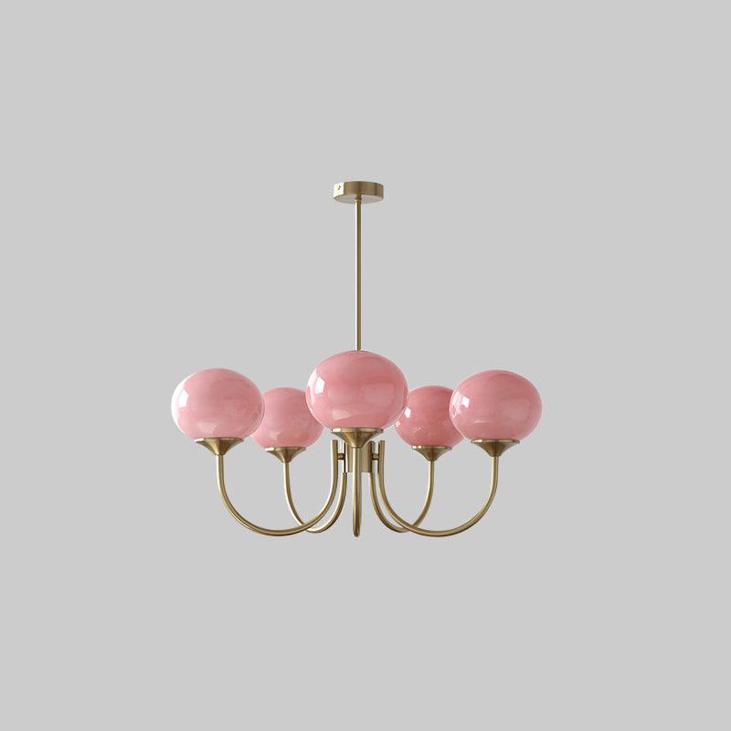Velenian Kroonluchter met Roze Glazen Bolletjes Goud