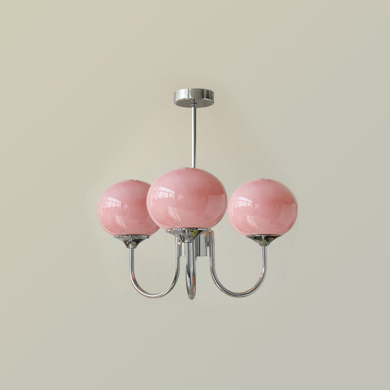 Velenian Kroonluchter met Roze Glazen Bolletjes Goud