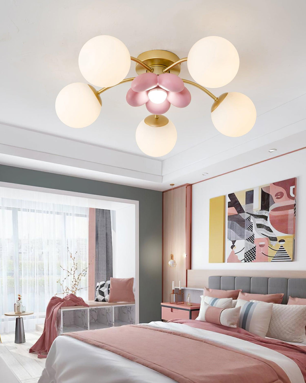 Nirox plafondlamp met Roze Bloemblaadjes