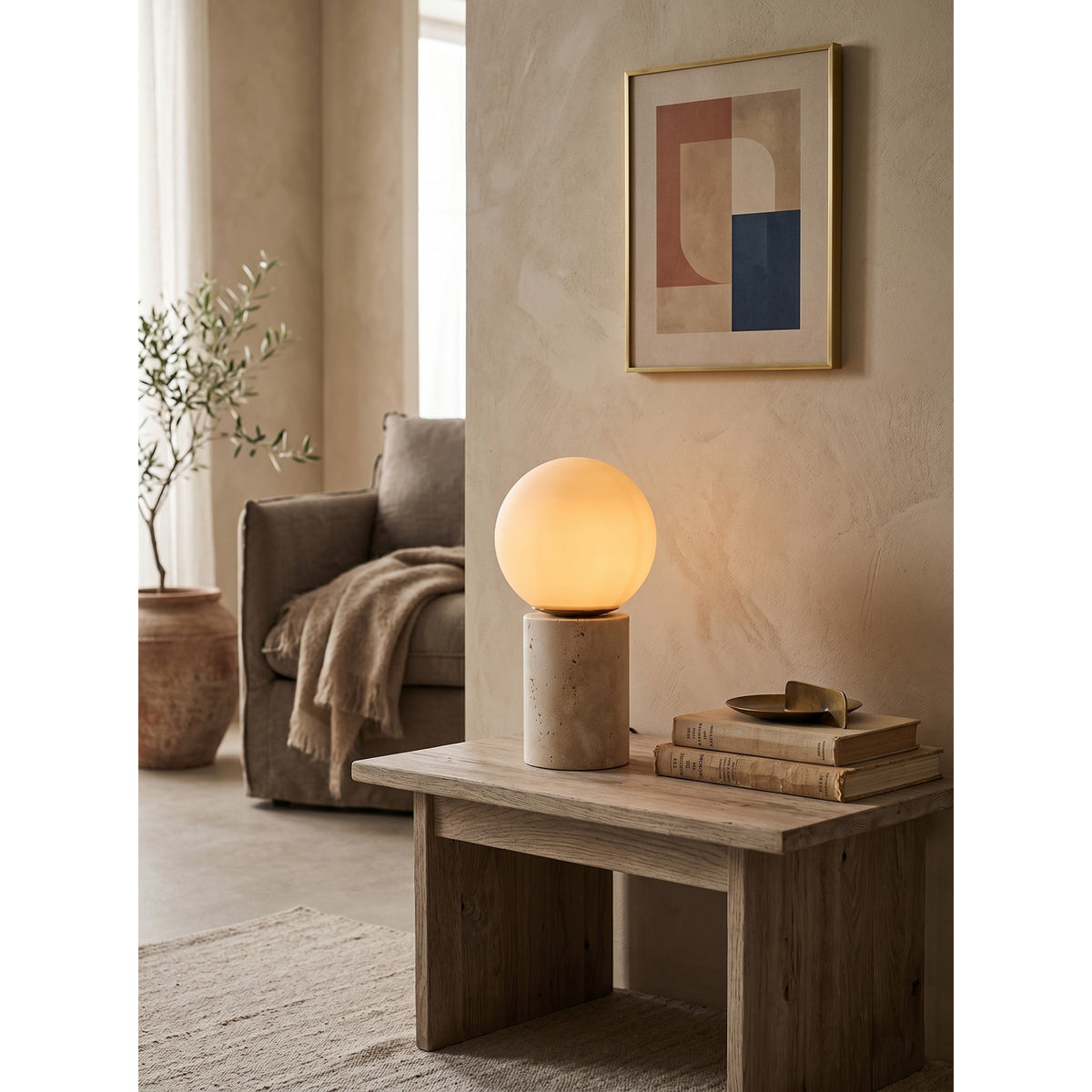 Norinise travertin tafellamp Beige