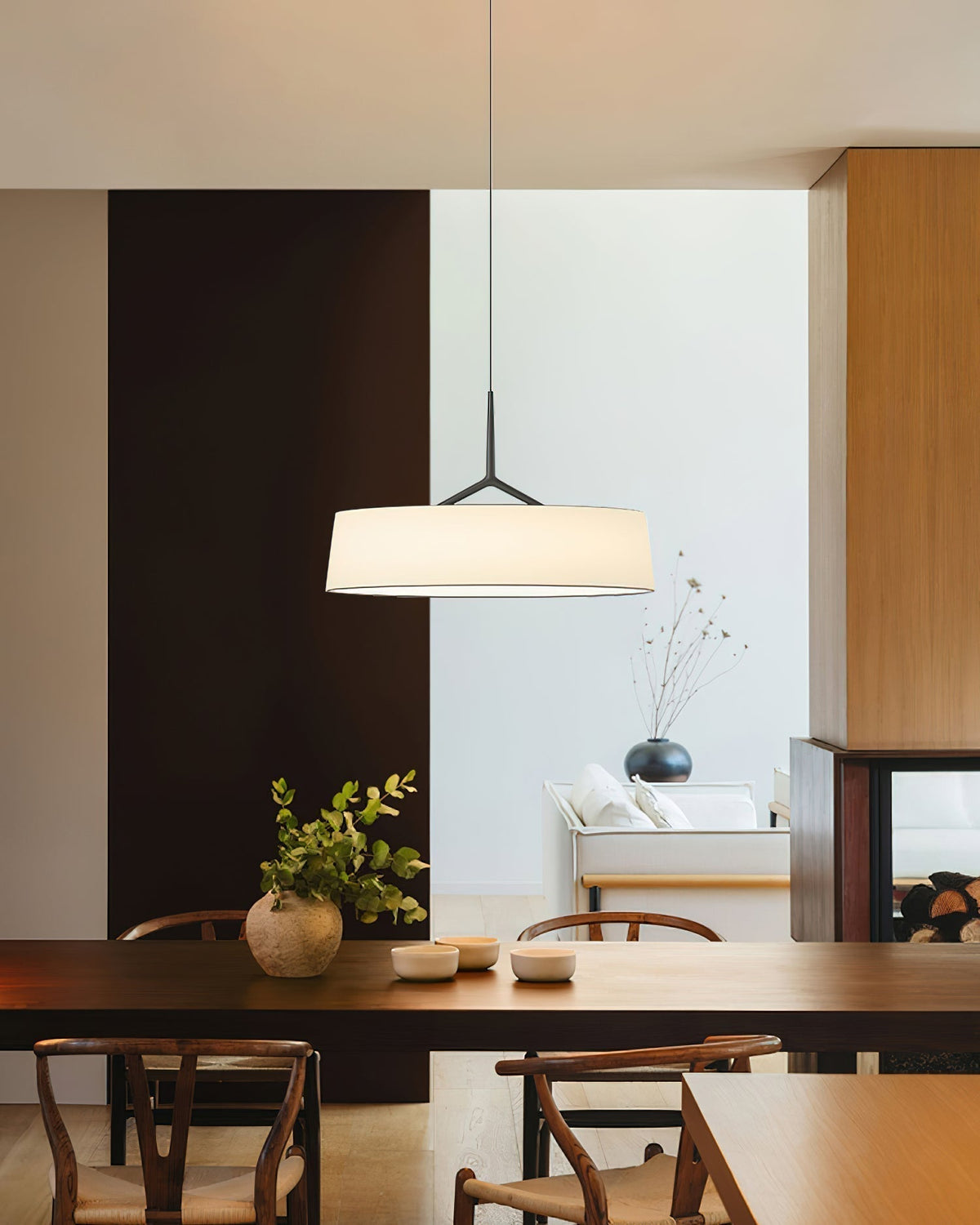 Liora hanglamp witte stof trommel zwart minimalistisch