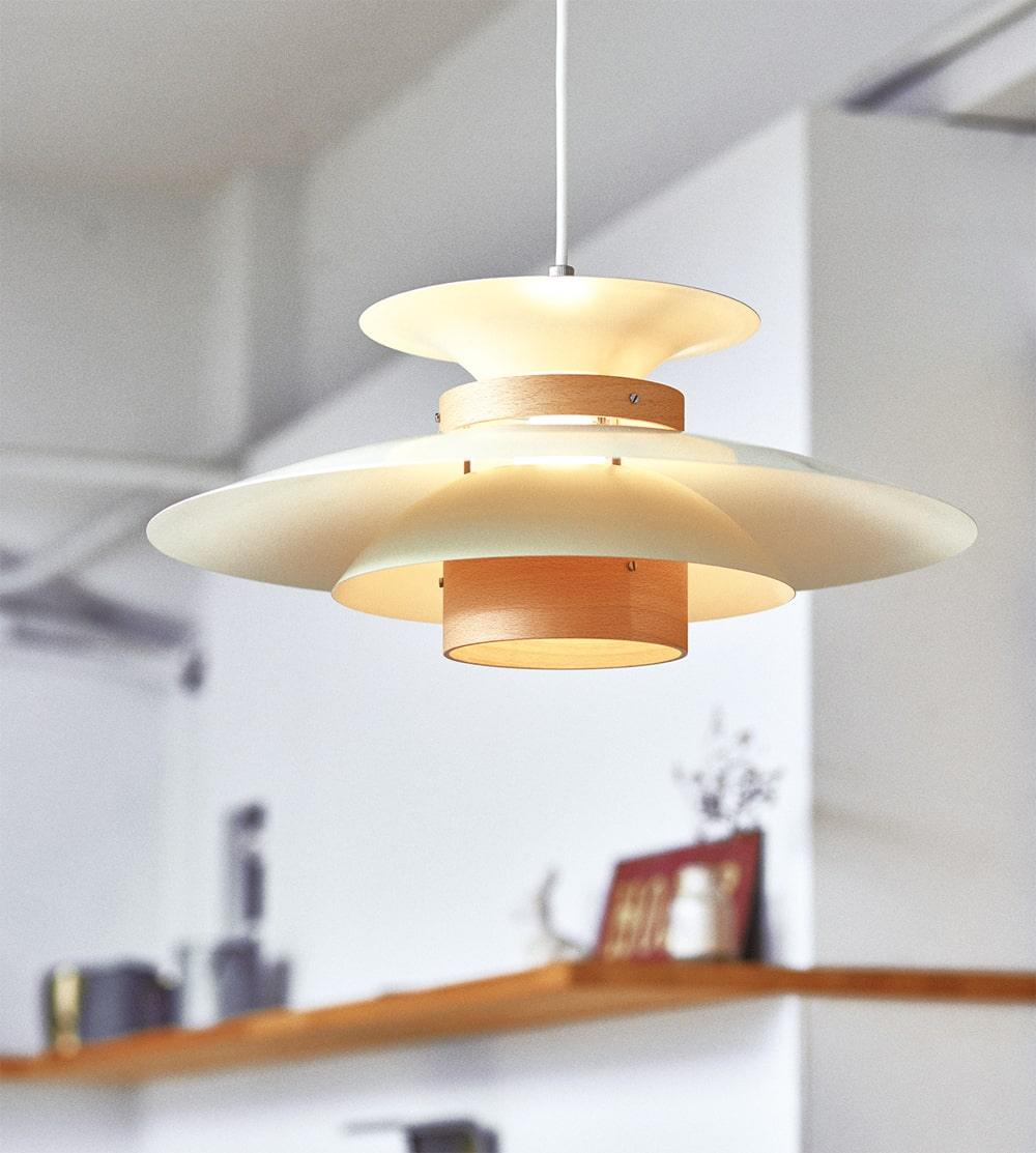 Sylelenne hanglamp van hout en staal