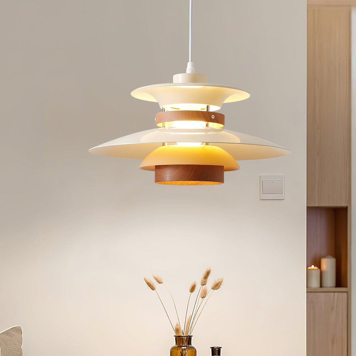Sylelenne hanglamp van hout en staal