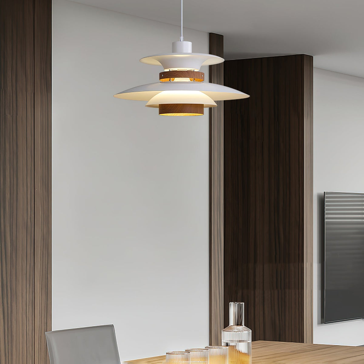 Sylelenne hanglamp van hout en staal